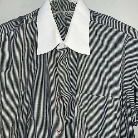 Diamante Mens Grey / White Single Needle Tailoring Dress Shirt - Picture 5 of 7
